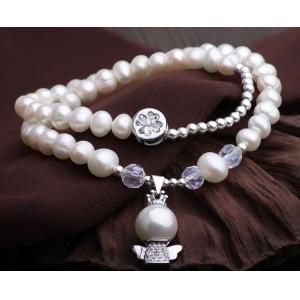 L'argent sterling perle les bijoux d'eau douce naturels de mariage de perle de bracelet en ivoire de perle