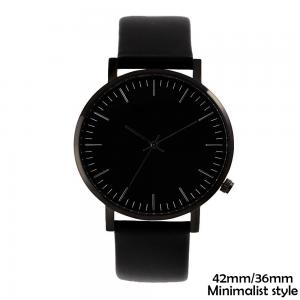 China Polished Black Case Minimalist Waterproof Watch , Minimalist Leather Watch wholesale