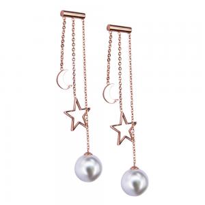 China Fashion jewelry moon star hanging pearl earring rose gold stud earring sets supplier