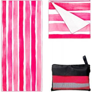 Summer Quick Dry Anti Sand Microfiber Striped Beach Towel With Bag