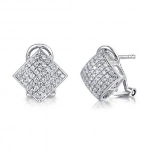 Square Earrings Screw Micropave Sterling Silver 1.1mm AAA+ 925 Silver CZ