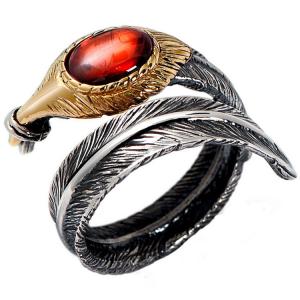 China Red Agate Oxidized Feather 925 Sterling Silver Adjustable Ring (052639RED) supplier