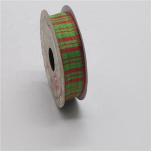 Gift Packaging Gingham Wired Ribbon Red / Green Color 100% Polyester Material