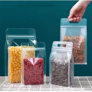 Zip Lock Flat Bottom Pouch With Clear Window Handle For Snack Powder Packaging Clear Block Square Flat Bottom Pouch
