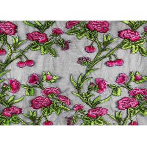 China Coloured Embroidery 3D Flower Polyester Lace Fabric By The Yard For Party Dress supplier