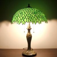 China 40cm 12 European Turkish Green Leaf Living Room Bed Room Coffee House Antique Decorative Stained Glass Table Lamp on sale