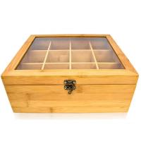 China Transparent Lidded Wooden Box 12 Compartments Wood Tea Box Organizer on sale