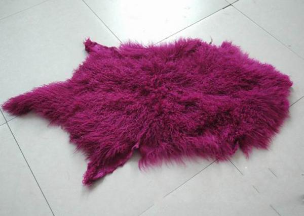 Purple Long Hairs Mongolian Sheepskin Rug Windproof For Making Winter Garment