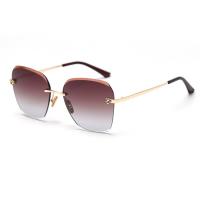China Rectangle Trimmed Women Rimless Crystal Sunglasses 140mm Metal Frame Polarized on sale