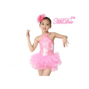 Childrens Ballerina Outfits / Dance Costumes Full Sequins Pink Pleated Tulle Skirt