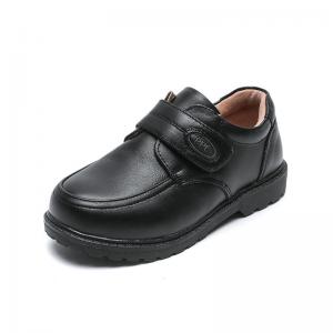 26-45 Black Leather School Shoes with Flat Heel and Laces Made