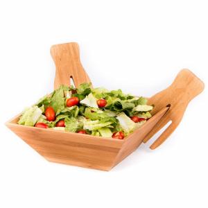 China Wood Salad Bowl Set With Bamboo Servers, Best For Serving Salad, Pasta, and Fruit bamboo wooden salad bowl supplier