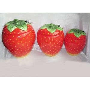 Strawberry Shaped Sealed Ceramic Kitchen Canisters 3 Set Hand Painted