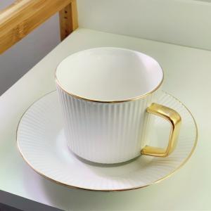 China European Style Striped Ceramic Coffee Cup Afternoon Tea Set With Spoon And Saucer ceramic coffee tea cups saucers set supplier