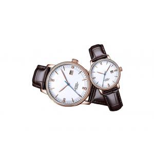 China 24 Jewels Couple Automatic Watch , Steel Automatic Watch With Genuine Leather Strap supplier