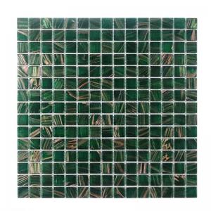 China Classical Retro Style Green Glass Mosaic Tiles With Gold Line Bathroom Toilet Background Wall Tiles supplier