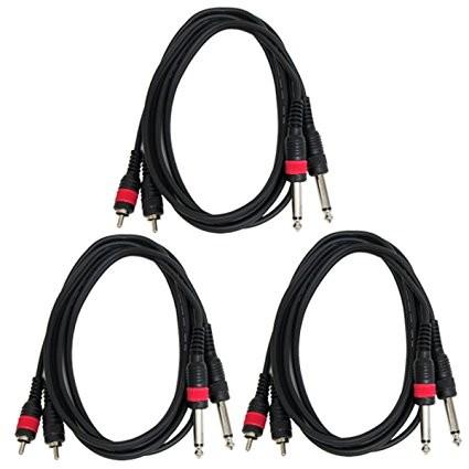 6ft Patch Cable , Audio Link Cable Dual RCA To Dual 1/4" TS Black Cables - 6'