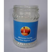 China 100% paraffin white unscnted memorial candle with 6.5x10cm glass candle with wrapping label on sale