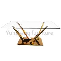 China Meridian Furniture Modern Glass Dining Table With Glass And Metal Base on sale
