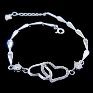 China Two Hearts Design Silver Cubic Zirconia Bracelet For Young Ladies supplier
