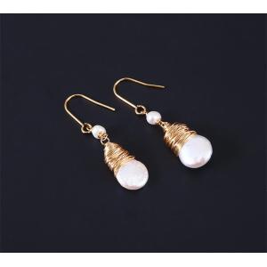 New Baroque Pearl Stud Earrings For Women Hand made Metallic Twist Braided Design Pearl Natural Baroque Pearl Earring