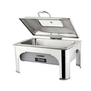 Large Stainless Steel Cookwares , Digital Display Electric Chafing Dish With Windowed Lid