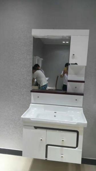 Rectangle PVC Floating Bathroom Vanities LED Lamp Mirror Ceramic Basin 80cm