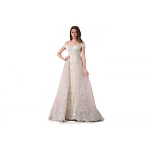 Short Sleeve Arabic Evening Dresses For Ladies / Sweetheart Off Shoulder Long Ball Gowns