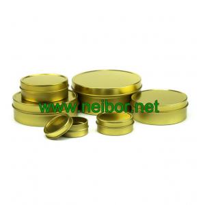 China gold color round shape 2 pieces seamless shallow tin container supplier