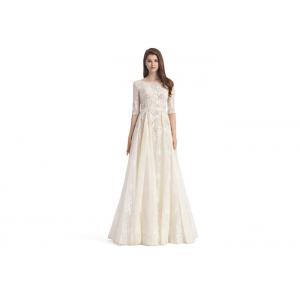 Floral Lace Maxi Ivory Evening Dresses O - Neck Women'S Evening Dresses With Sleeves