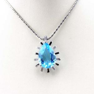 China 925 Sterling Silver 12mmx18mm Drop Shape Blue Topaz CZ Diamonds Pendant with Chain Necklace (PSJ0217) supplier