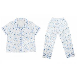 China Cute Blue Floral Printed Womens Pyjama Sets / Ladies Nightwear Shorts Set For Autumn supplier