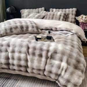 2024 Winter Super Soft Ultra Warm Double-side Mink Rabbit Fur Velvet Fluffy Plush Bedding Sheet Set 4 Pieces