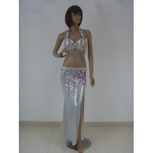 Noble Silver Halter Bikini Top Flowers Pattern Skirt Belly Dancer Costume For Womens
