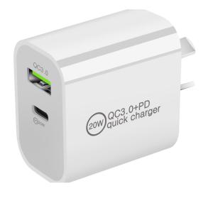 20W Fast Wall Charger, Dual port PD USB C and QC3.0 USB A, Portable Travel USB Charger Compatible with iPhone12