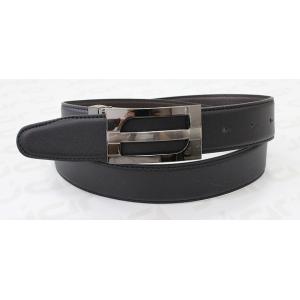 100-130cm Emboss Logo Mens Dress Belts Black Nickel Reversible Plate Buckle