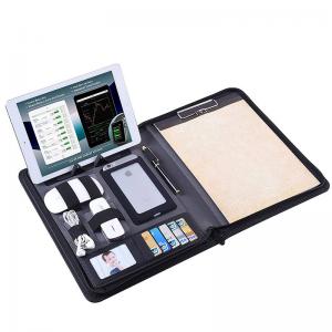 China Zippered Business Portfolio PU Leather Made With Removable Notepad Clipboard supplier