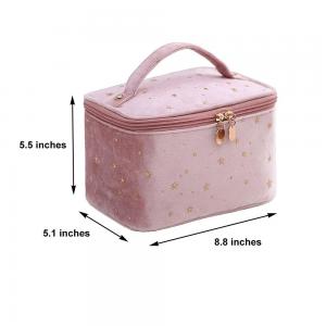 China Velvet Makeup Bag with Handle Makeup Bag with Makeup Brush Holder Travel Makeup Bag Pink supplier