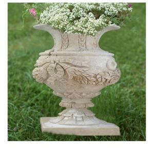 Garden Stone Flower Pot, Stone Carved Planter, Marble Granite Flower Pot (YKFP-5)