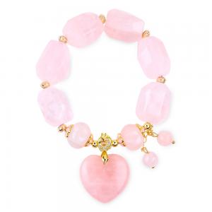 14MM Multi Facted Rose Quartz Stone Crystal Bracelet Heart Carving