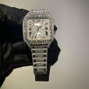 GRA Luxury Santos Diamond Bezel Bust Down Moissanite Watch