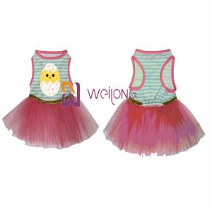 Good Elasticity Double Skirt Easter Pet Dress Bow CVC Jersey 180G Female Dog Dress