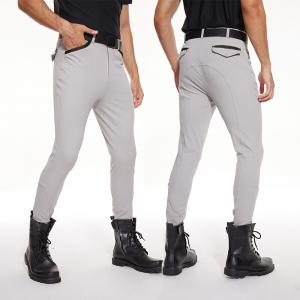 China High Elestic Breathable Mens Riding Breeches Grey Knee Silicone Equestrian Pants supplier