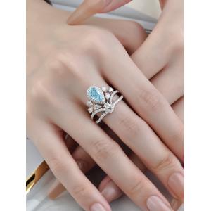 18K Gold Blue Lab Diamond Jewelry Excellent Pear Cut Engagement Ring