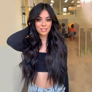 Long Black Wigs for Women Synthetic Curly wig Middle Part Heat Resistant Fiber Wigs for Daily Party Use 24 Inch