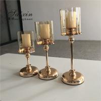 China Gold Metal Candle Holder Centerpiece Set Candlestick Champaign Glass Tube on sale