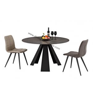 Round Stone Look Dining Table , Tempered Glass Dining Table Heavy Duty Steel Leg