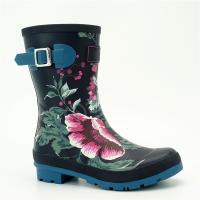 China Floral Printed Waterproof Rubber Ankle Boots , Non Slip Size 9 Women'S Rain Boots on sale