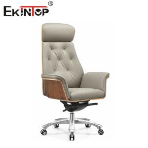 Height Adjustable Grey Leather Conference Chairs Wooden Frame And Backrest