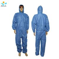 China Sms Disposable Protective Wear Coverall With Knitted Elastic Cuffs And Zipper Cap on sale